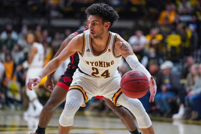 Wyoming Cowboys guard Hunter Maldonado (24) controls the ball against the San Diego State Aztecs during the first half at Arena-Auditorium.